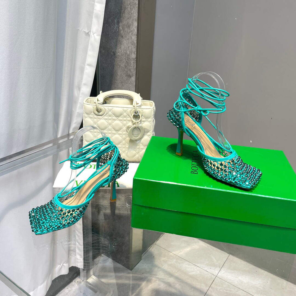 Bottega Veneta BV 667206 Rhinestone mesh and leather sandals V0GU11017