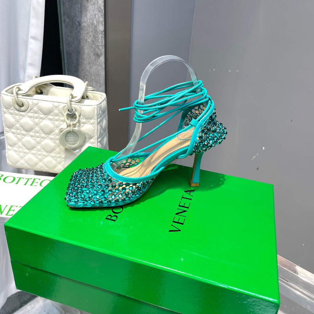 Bottega Veneta BV 667206 Rhinestone mesh and leather sandals V0GU11017