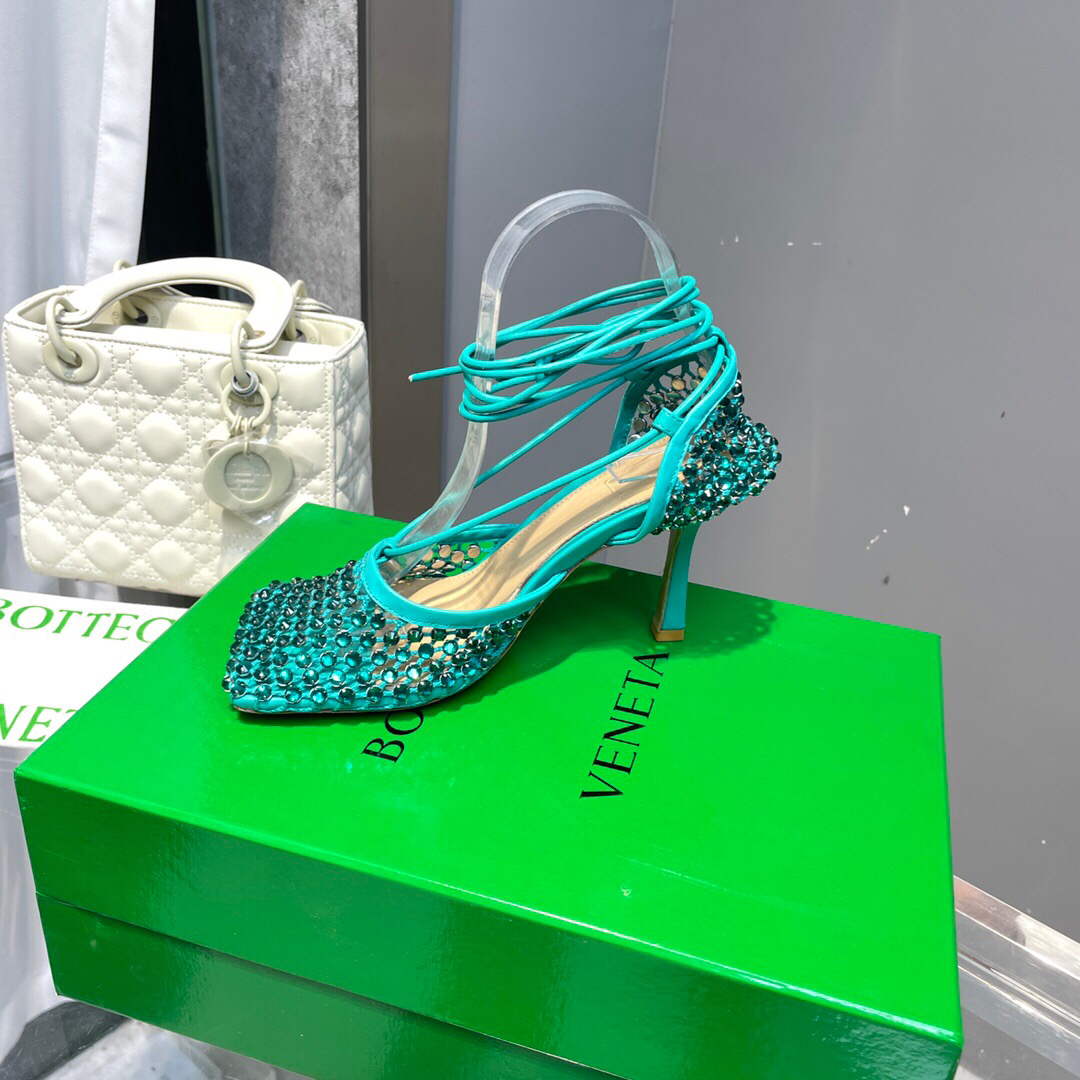 Bottega Veneta BV 667206 Rhinestone mesh and leather sandals V0GU11017