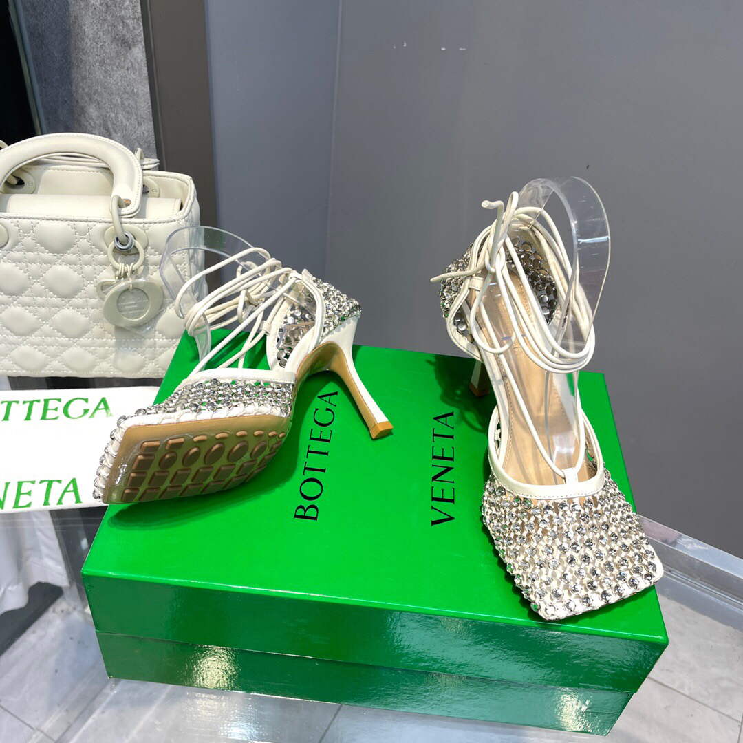 Bottega Veneta BV 667206 Rhinestone mesh and leather sandals V0GU11018