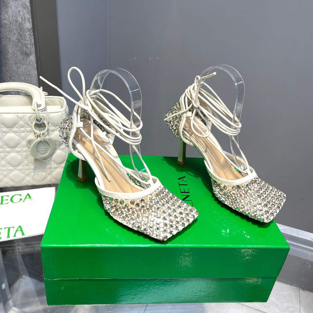 Bottega Veneta BV 667206 Rhinestone mesh and leather sandals V0GU11018
