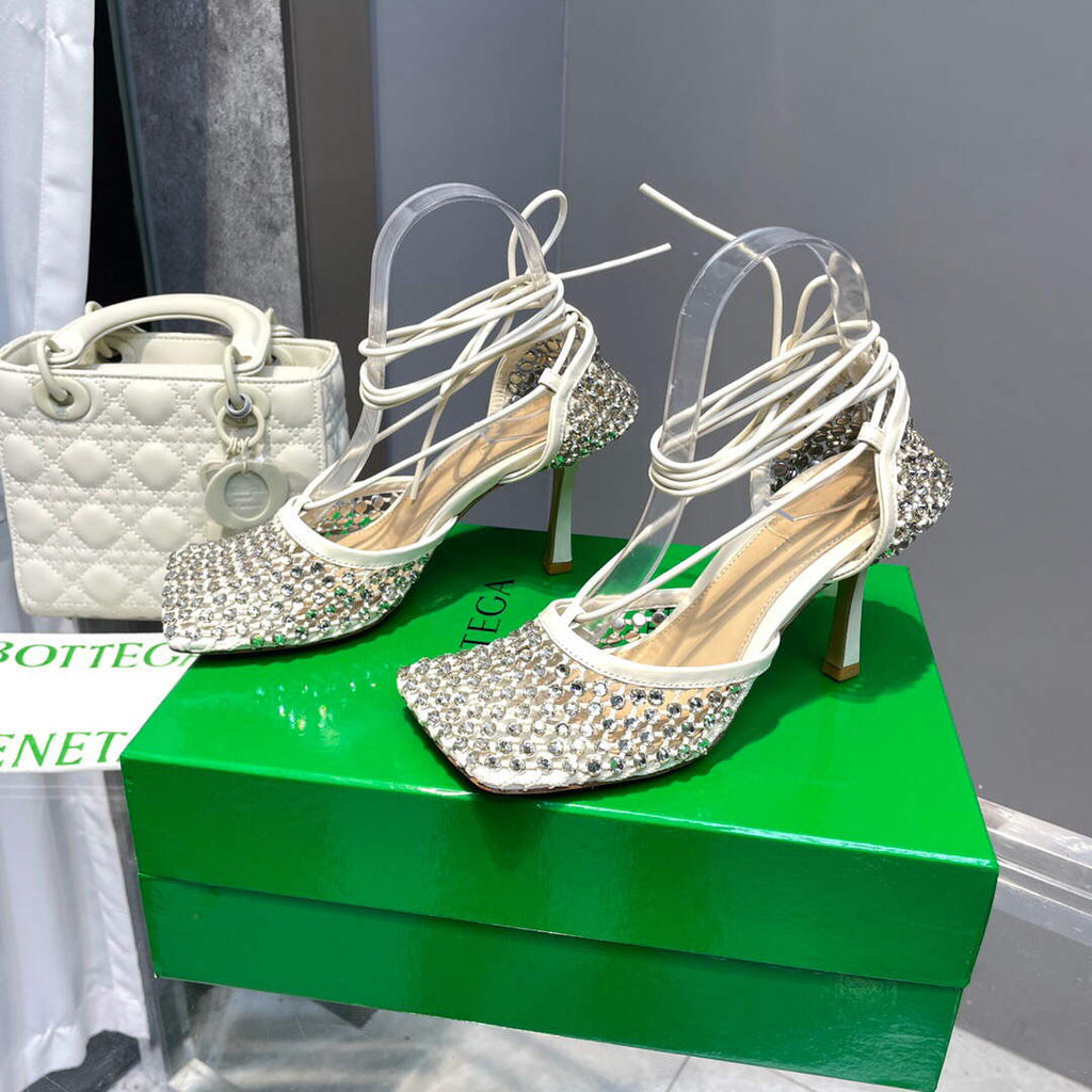 Bottega Veneta BV 667206 Rhinestone mesh and leather sandals V0GU11018