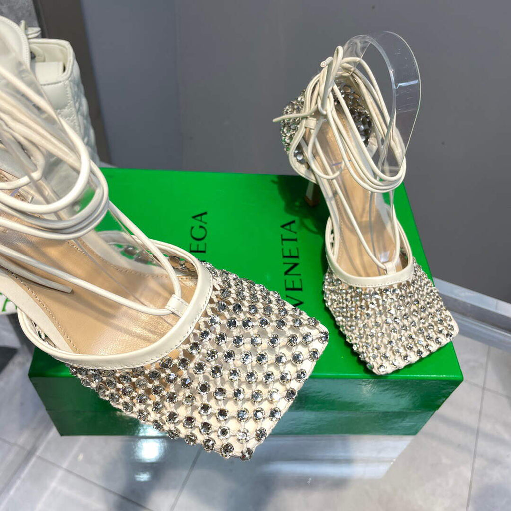 Bottega Veneta BV 667206 Rhinestone mesh and leather sandals V0GU11018