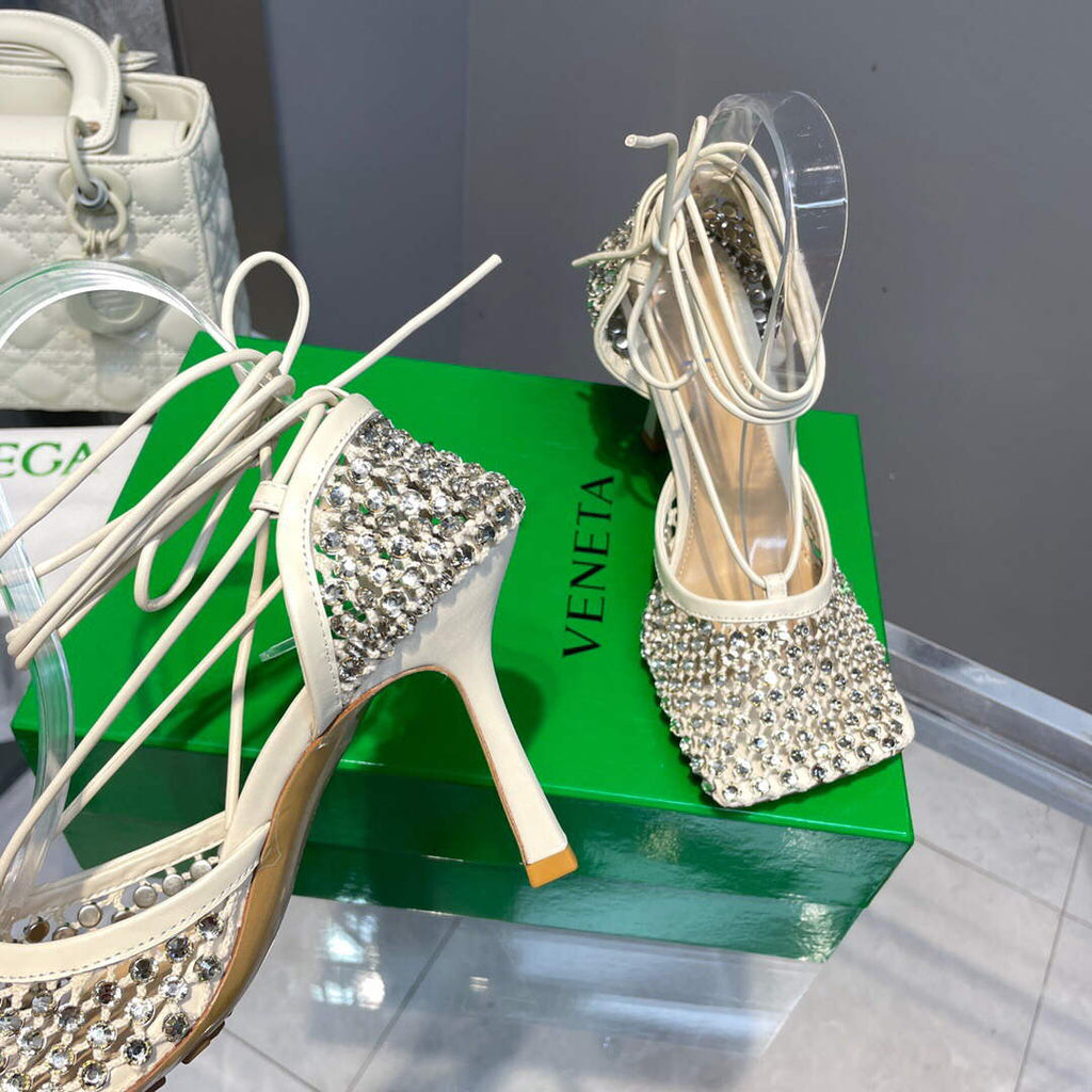 Bottega Veneta BV 667206 Rhinestone mesh and leather sandals V0GU11018