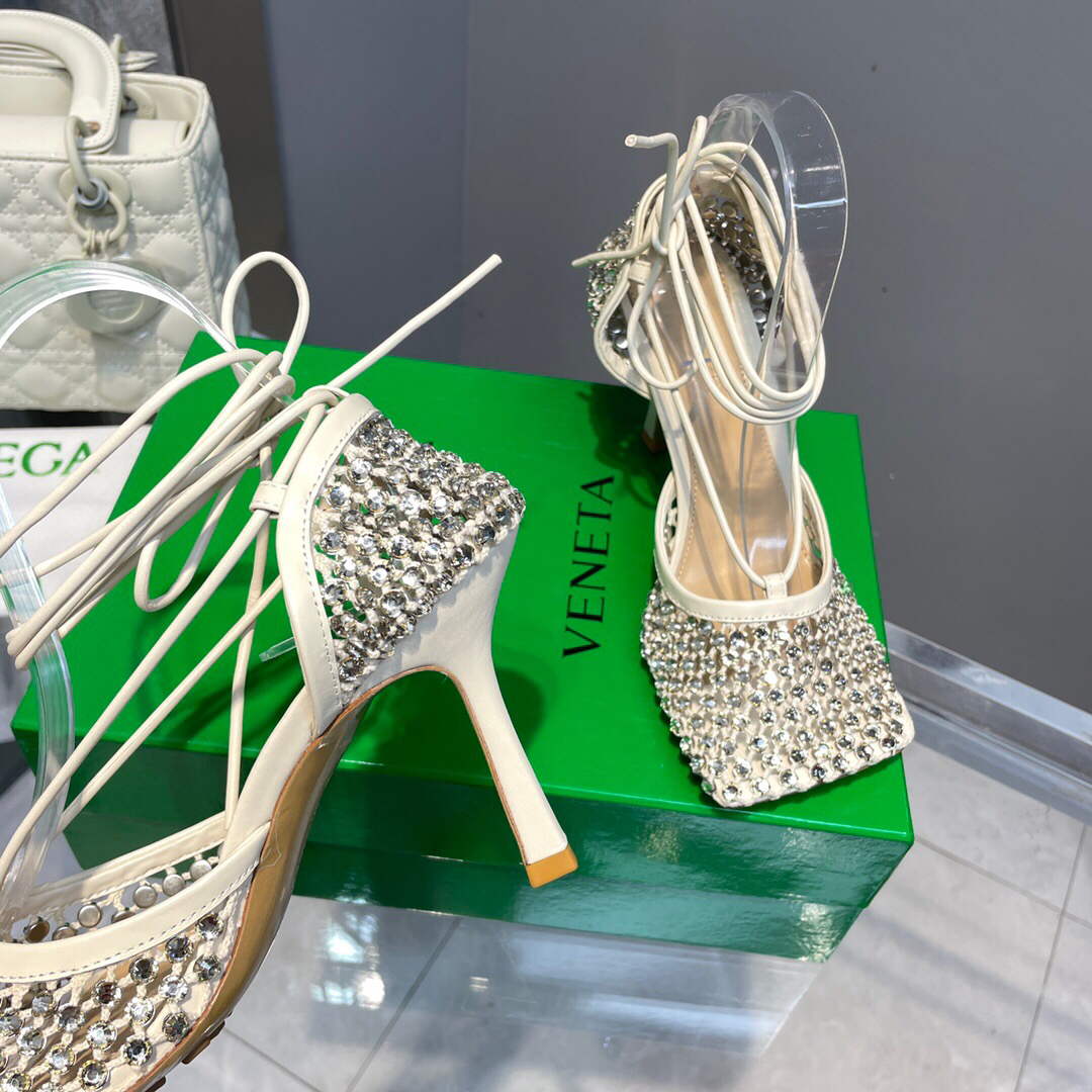 Bottega Veneta BV 667206 Rhinestone mesh and leather sandals V0GU11018