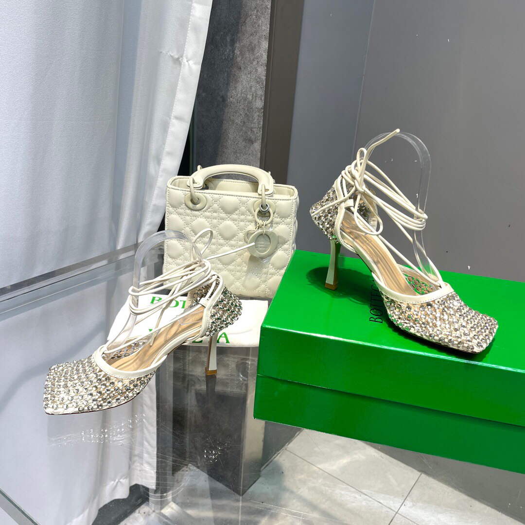 Bottega Veneta BV 667206 Rhinestone mesh and leather sandals V0GU11018