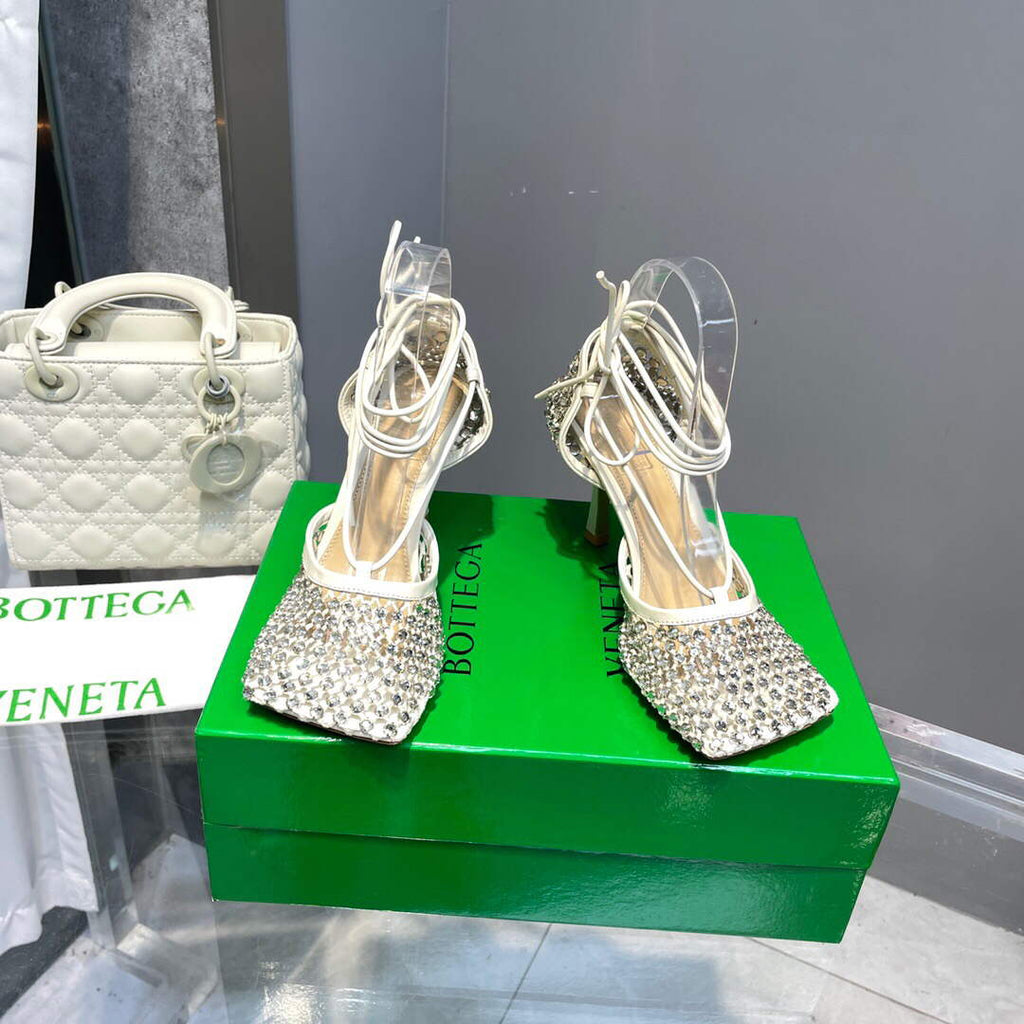 Bottega Veneta BV 667206 Rhinestone mesh and leather sandals V0GU11018