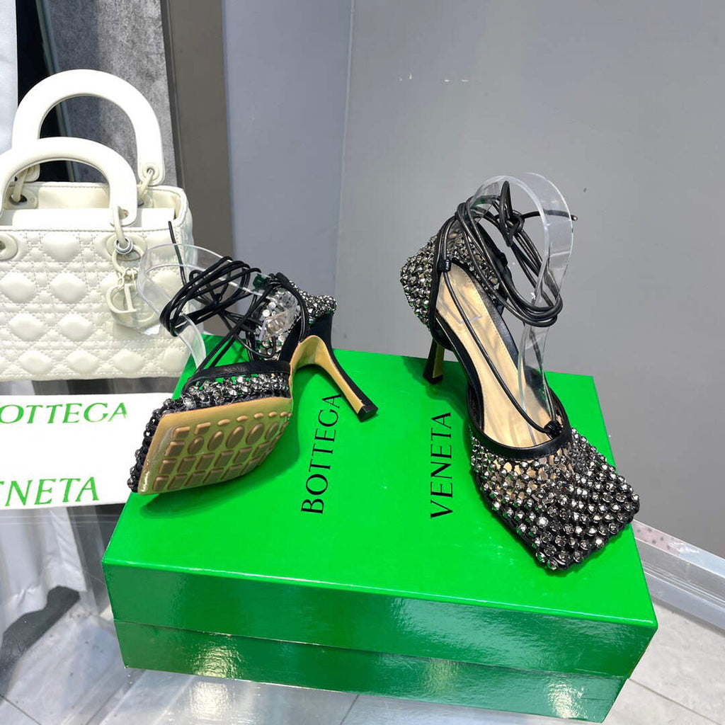 Bottega Veneta BV 667206 Rhinestone mesh and leather sandals V0GU11013
