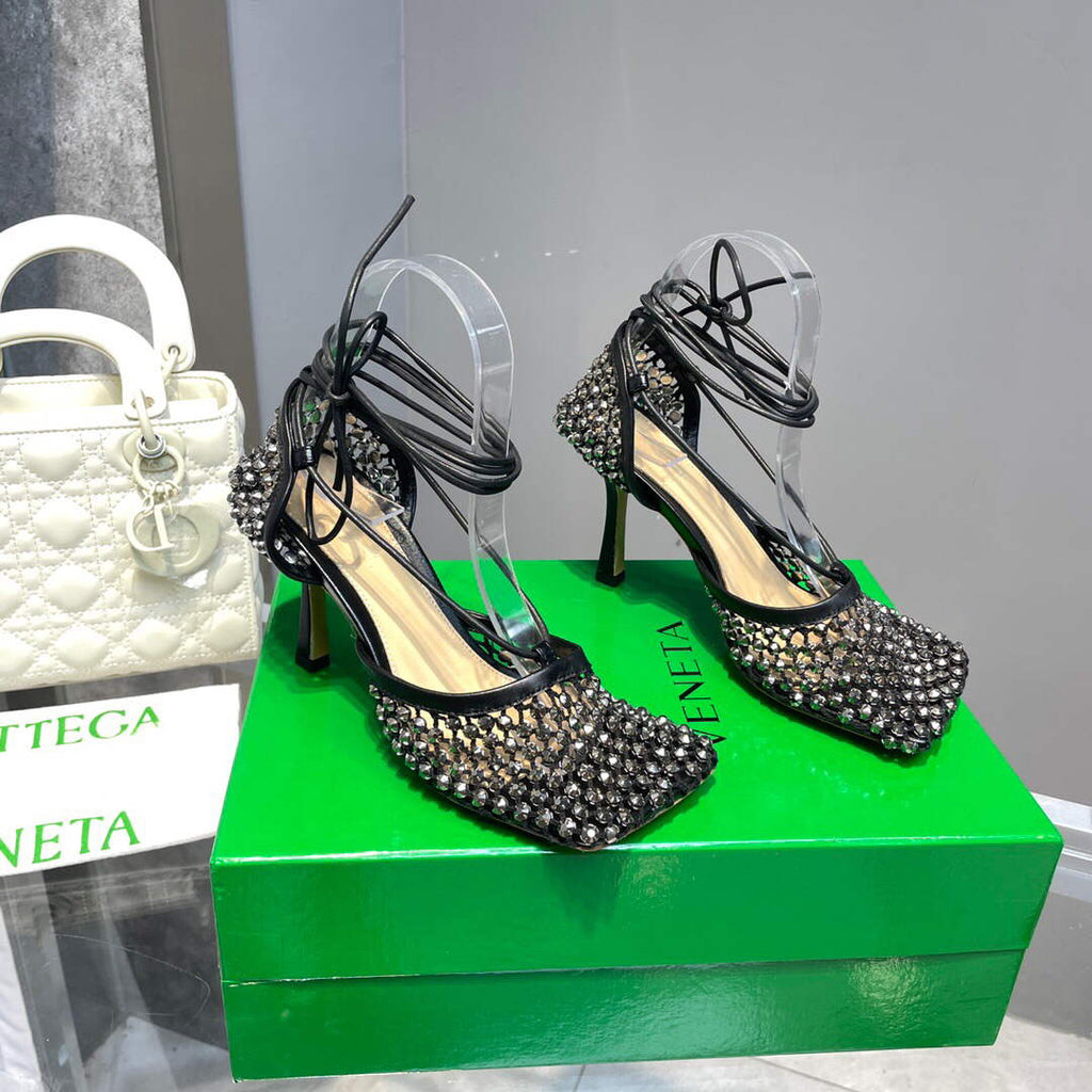 Bottega Veneta BV 667206 Rhinestone mesh and leather sandals V0GU11013