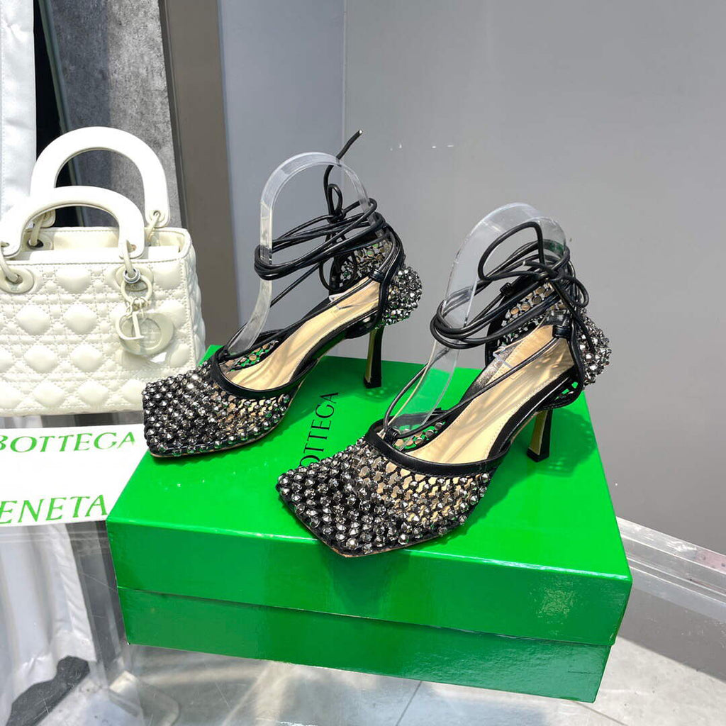 Bottega Veneta BV 667206 Rhinestone mesh and leather sandals V0GU11013