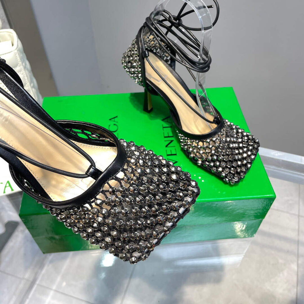 Bottega Veneta BV 667206 Rhinestone mesh and leather sandals V0GU11013