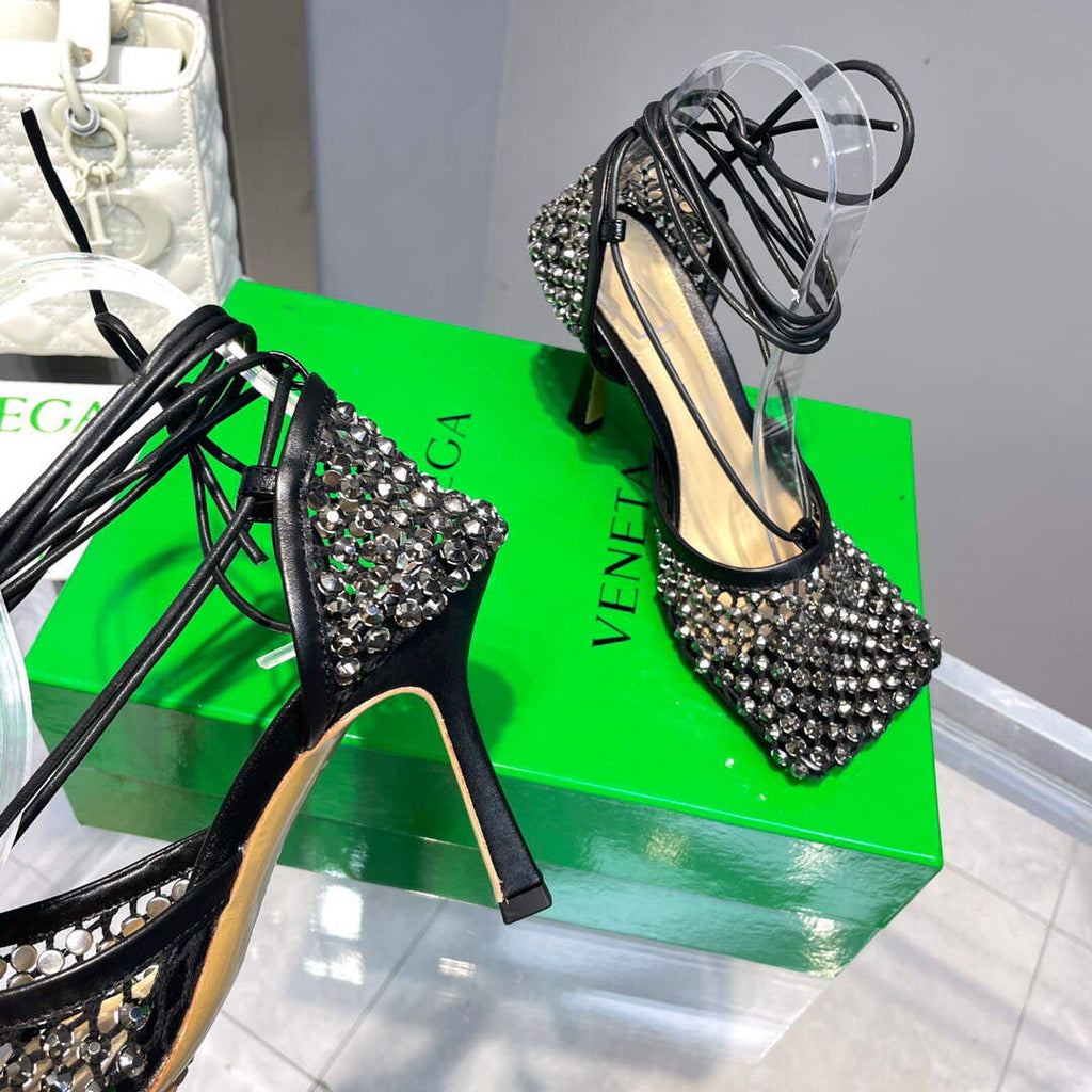 Bottega Veneta BV 667206 Rhinestone mesh and leather sandals V0GU11013