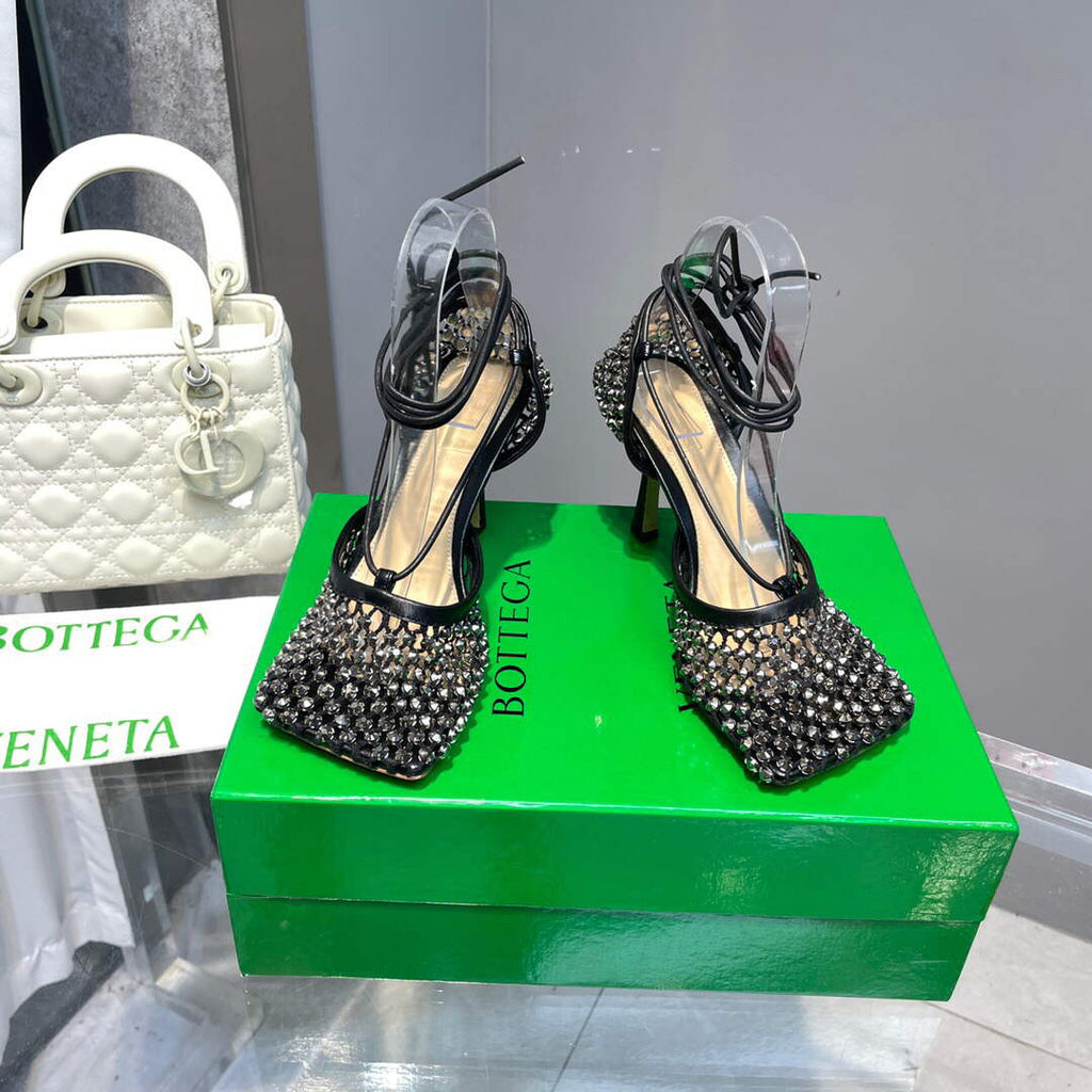 Bottega Veneta BV 667206 Rhinestone mesh and leather sandals V0GU11013