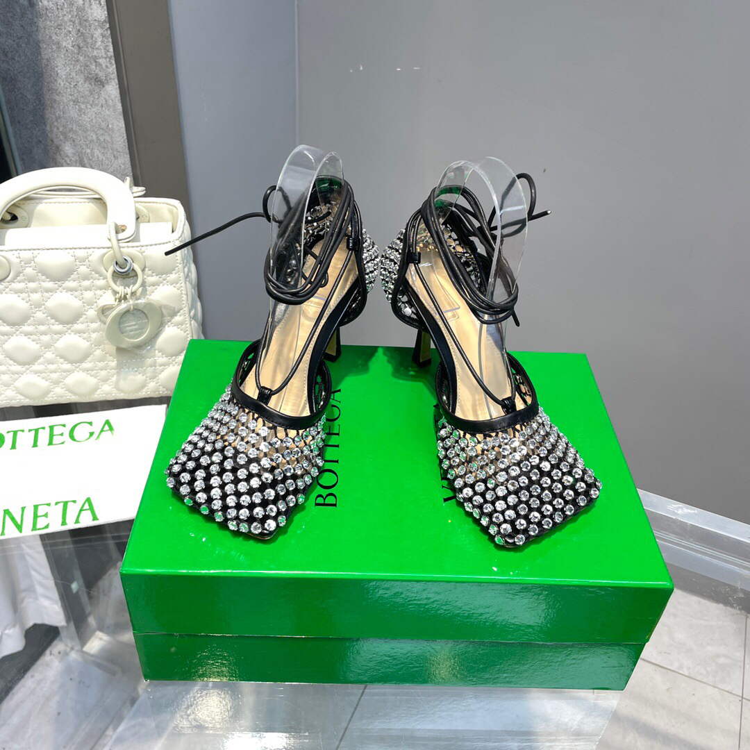 Bottega Veneta BV 667206 Rhinestone mesh and leather sandals V0GU11014 - 34 - View 1