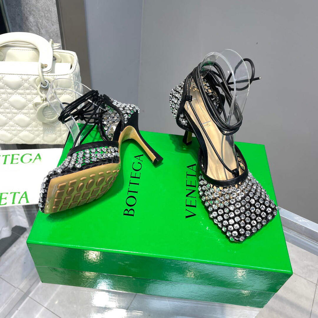 Bottega Veneta BV 667206 Rhinestone mesh and leather sandals V0GU11014