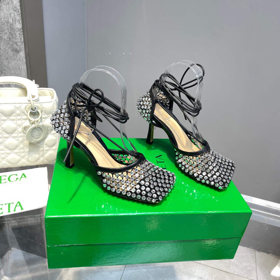 Bottega Veneta BV 667206 Rhinestone mesh and leather sandals V0GU11014