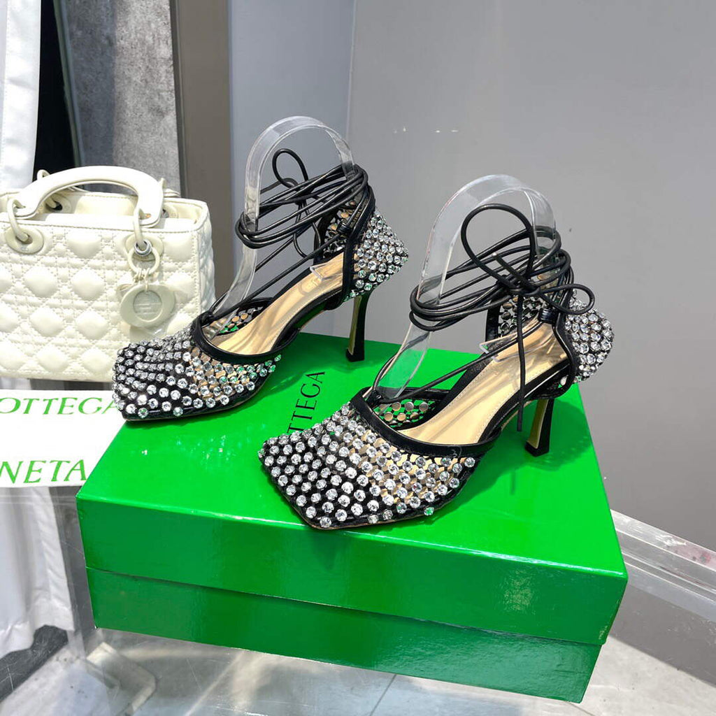 Bottega Veneta BV 667206 Rhinestone mesh and leather sandals V0GU11014