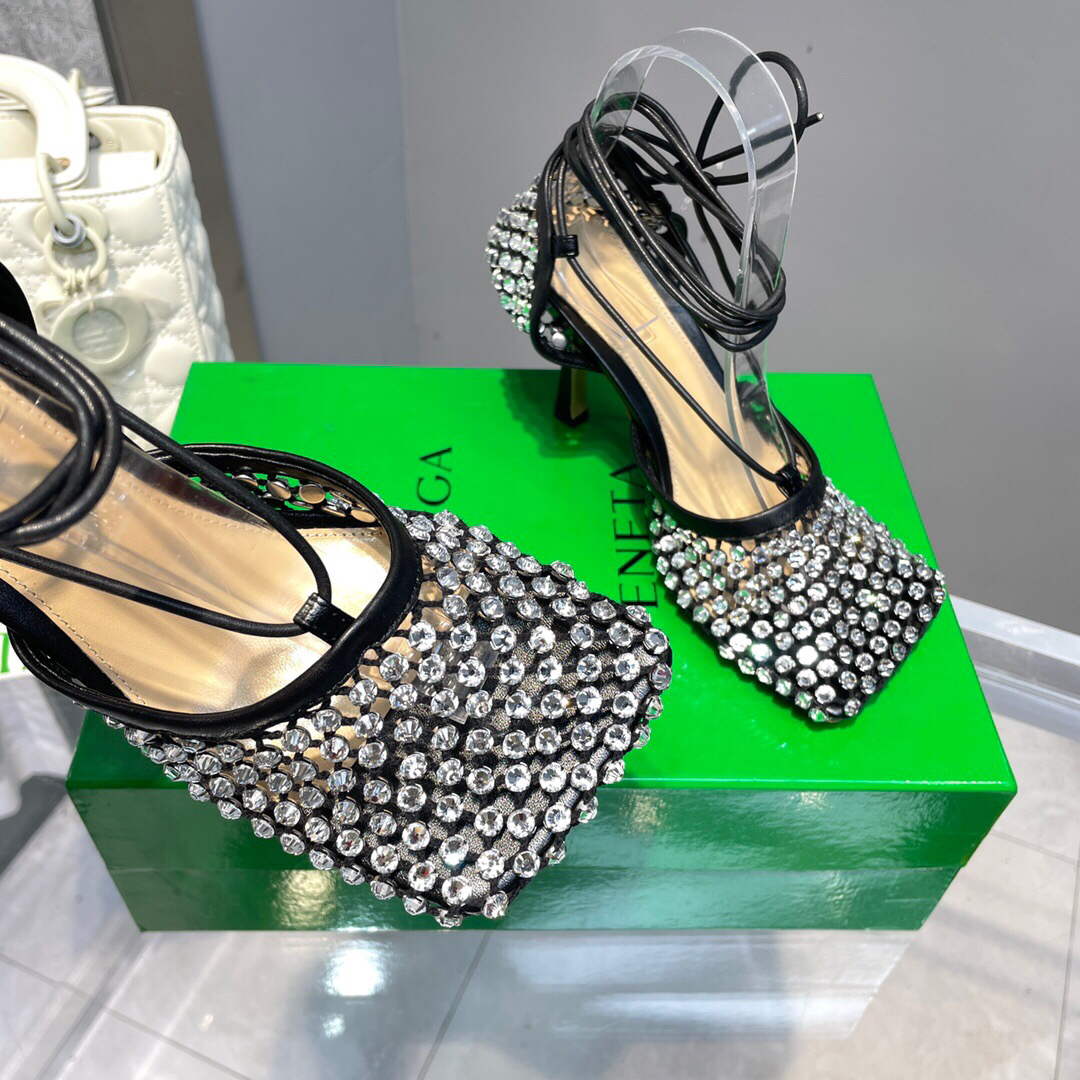 Bottega Veneta BV 667206 Rhinestone mesh and leather sandals V0GU11014