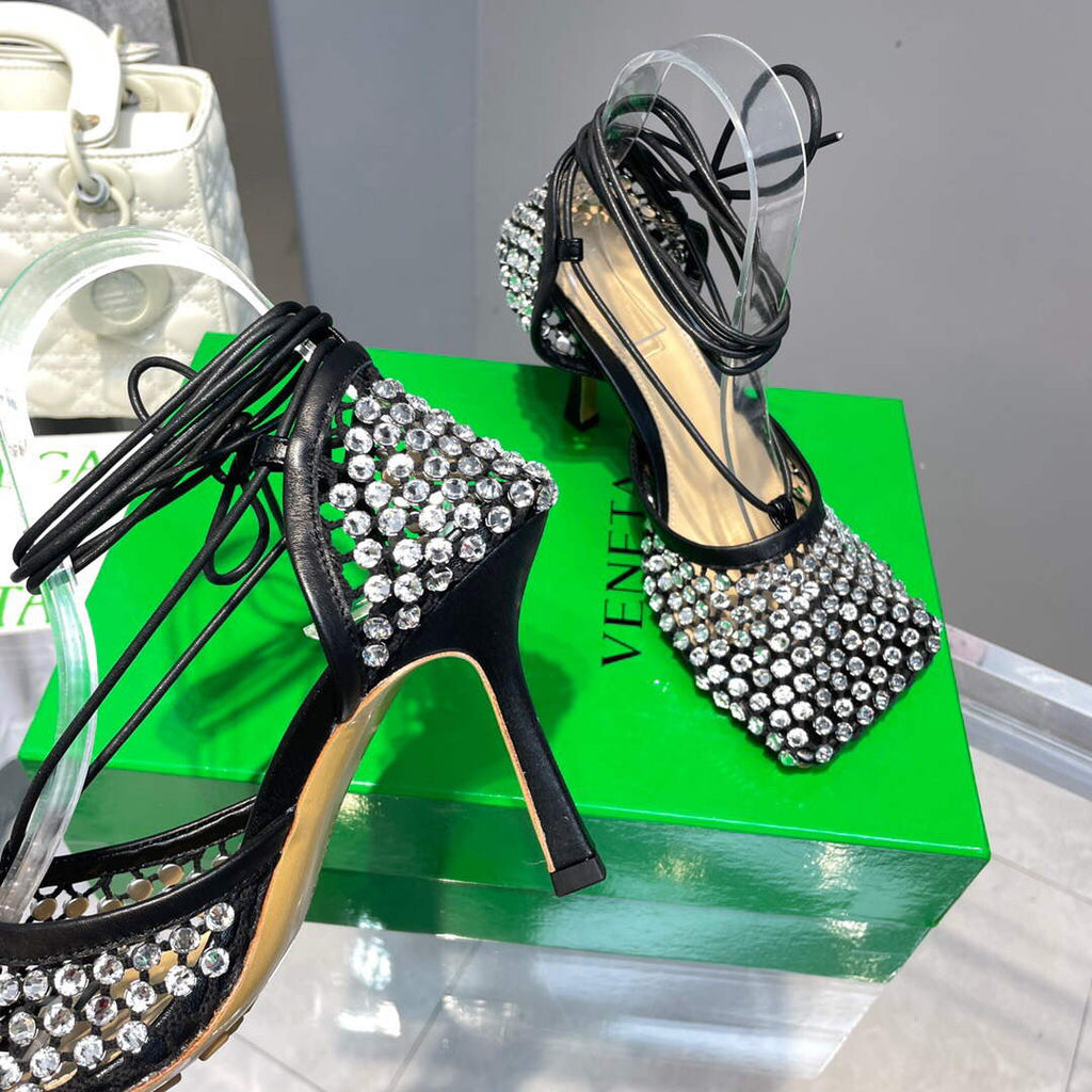 Bottega Veneta BV 667206 Rhinestone mesh and leather sandals V0GU11014