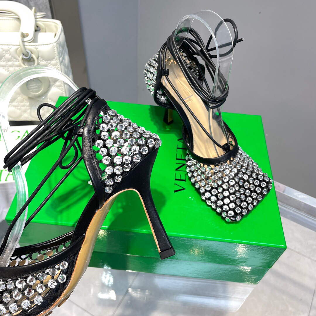 Bottega Veneta BV 667206 Rhinestone mesh and leather sandals V0GU11014