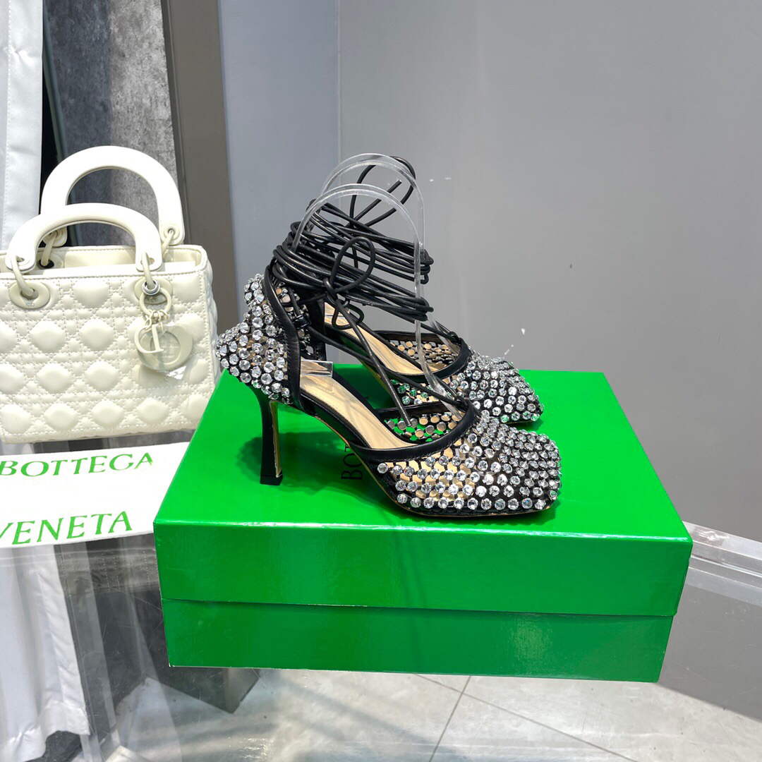 Bottega Veneta BV 667206 Rhinestone mesh and leather sandals V0GU11014