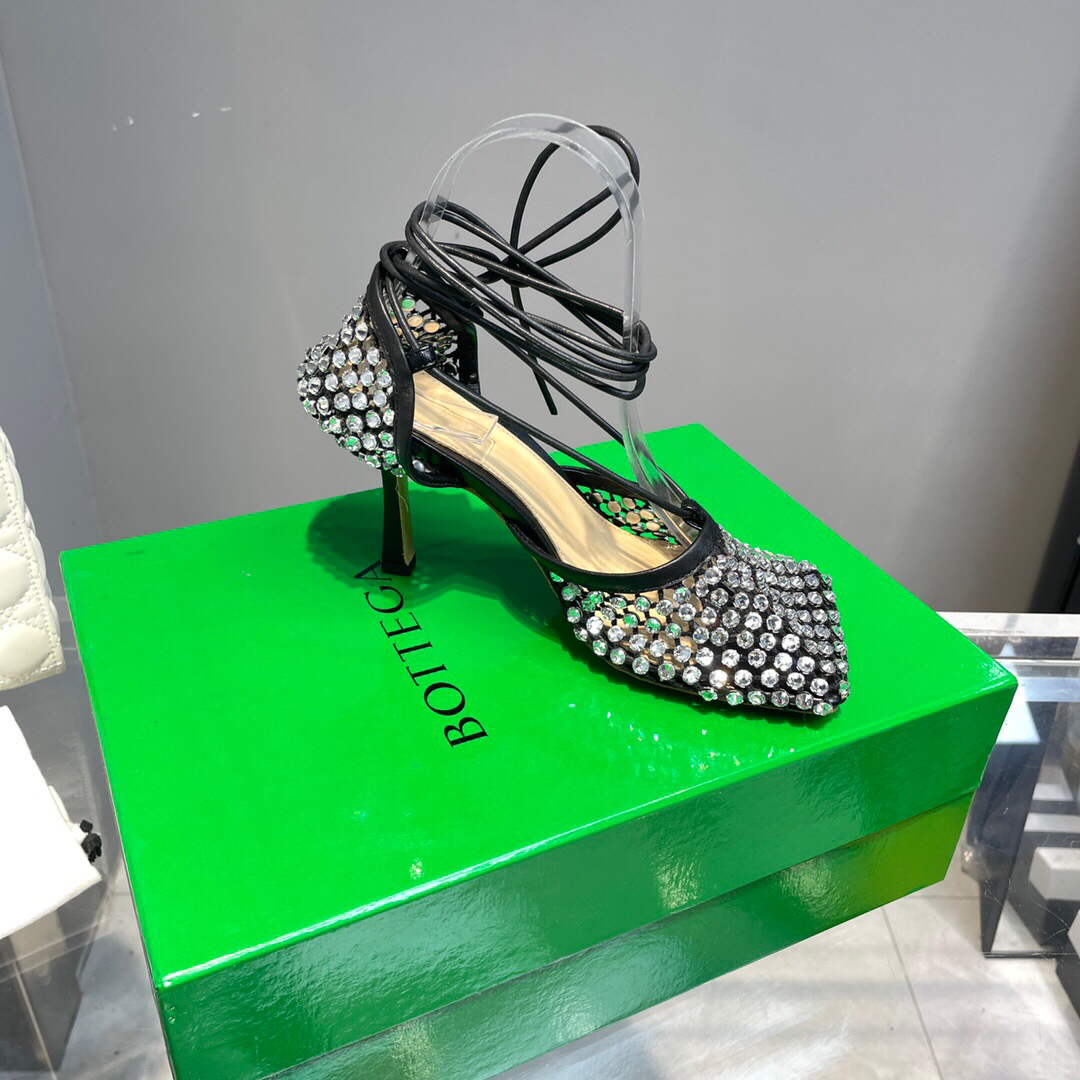 Bottega Veneta BV 667206 Rhinestone mesh and leather sandals V0GU11014