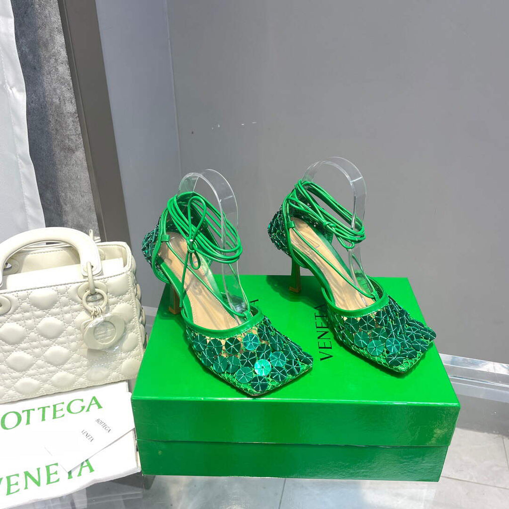 Bottega Veneta BV 667206 sequins mesh and leather sandals V0GU11019