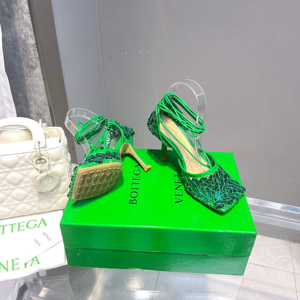 Bottega Veneta BV 667206 sequins mesh and leather sandals V0GU11019