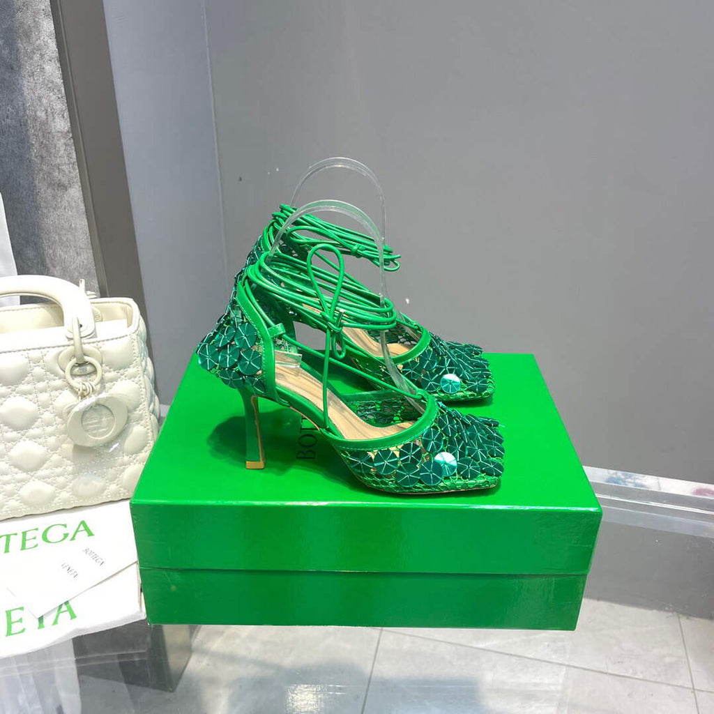 Bottega Veneta BV 667206 sequins mesh and leather sandals V0GU11019