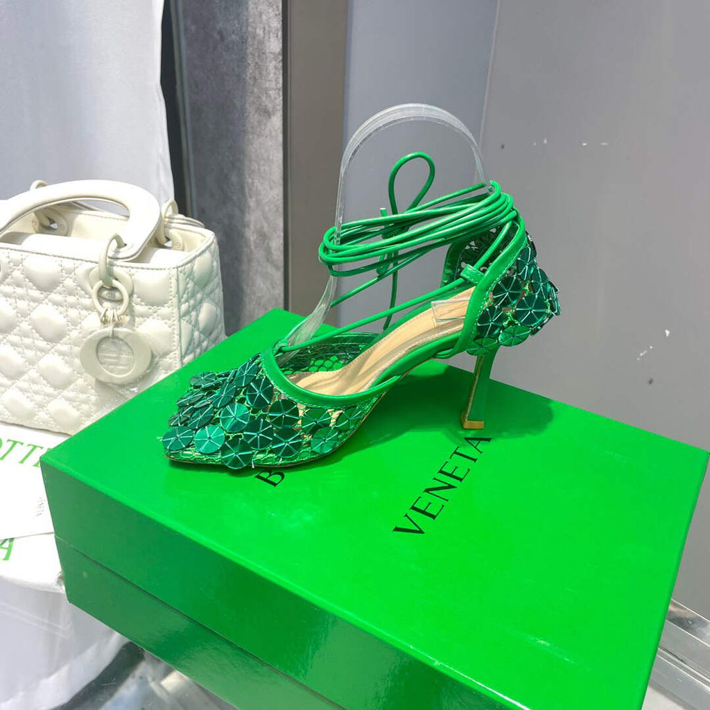 Bottega Veneta BV 667206 sequins mesh and leather sandals V0GU11019