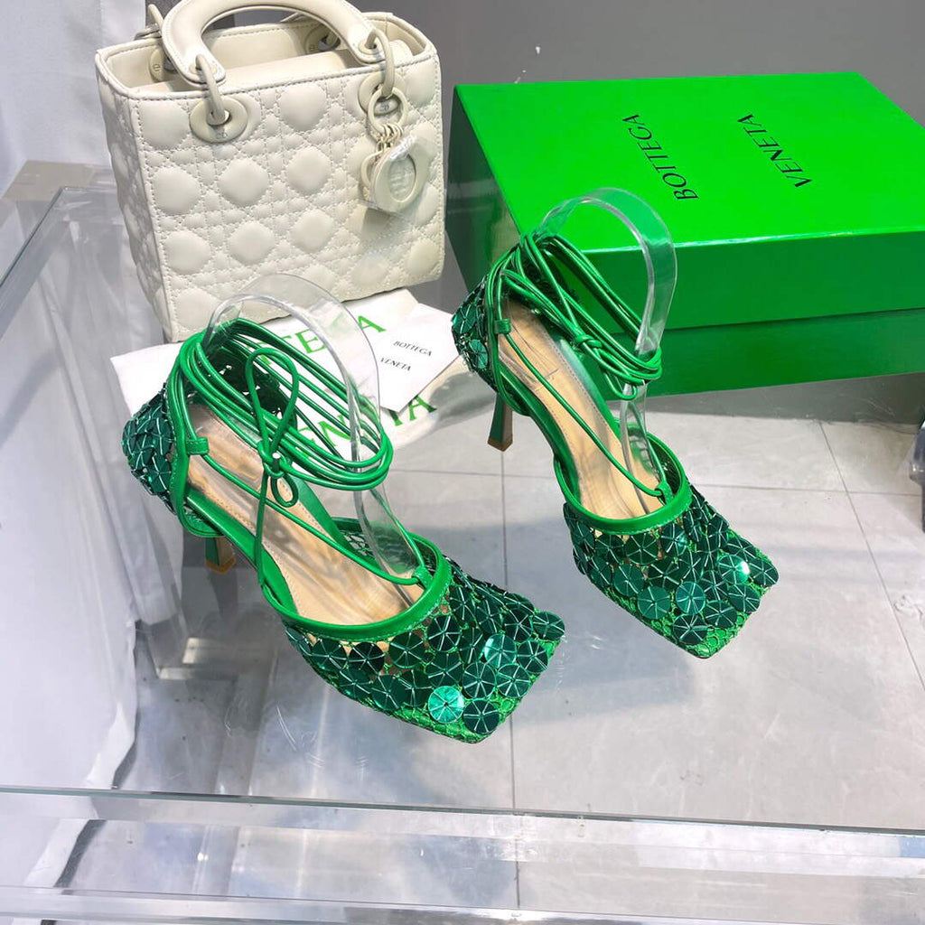 Bottega Veneta BV 667206 sequins mesh and leather sandals V0GU11019