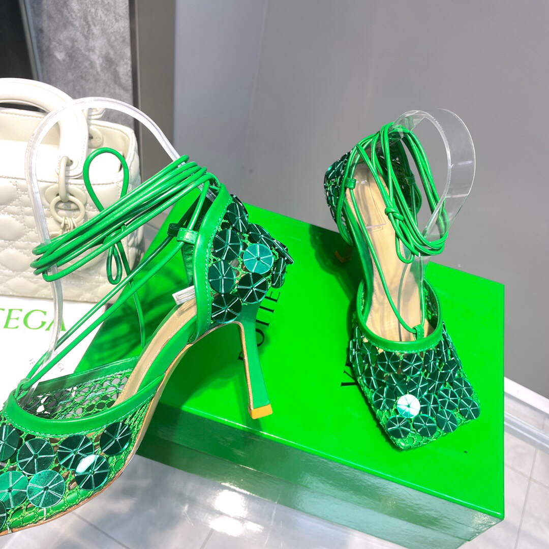 Bottega Veneta BV 667206 sequins mesh and leather sandals V0GU11019