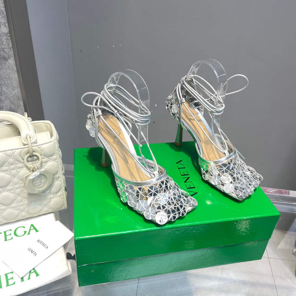Bottega Veneta BV 667206 sequins mesh and leather sandals V0GU11021