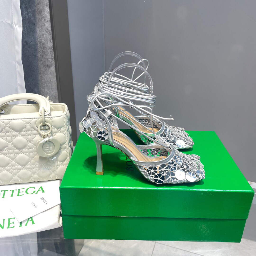Bottega Veneta BV 667206 sequins mesh and leather sandals V0GU11021