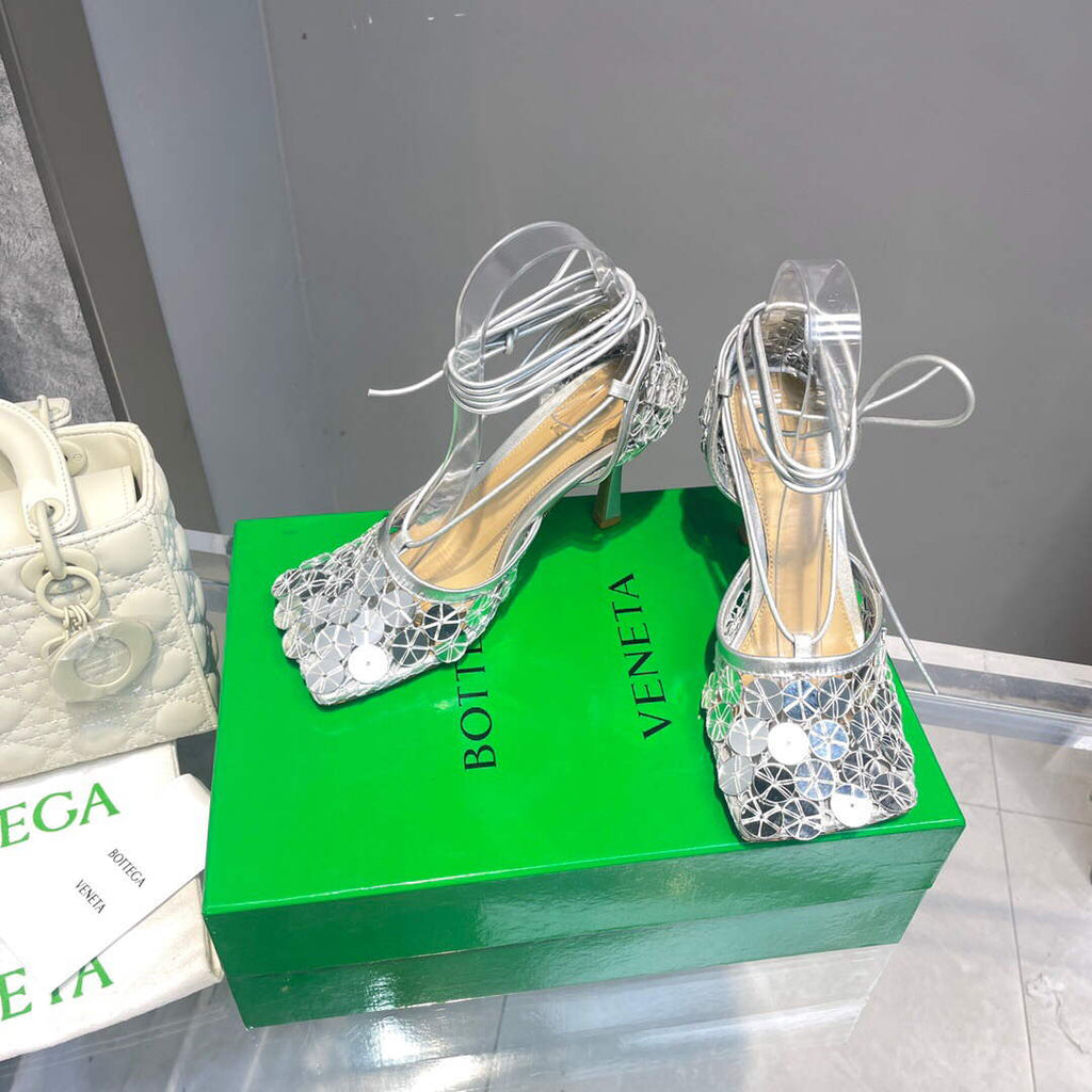 Bottega Veneta BV 667206 sequins mesh and leather sandals V0GU11021