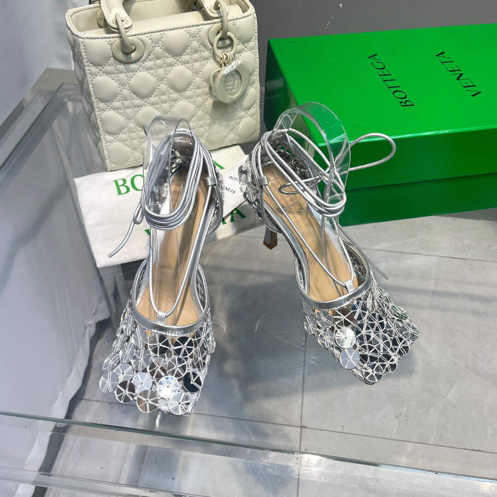 Bottega Veneta BV 667206 sequins mesh and leather sandals V0GU11021