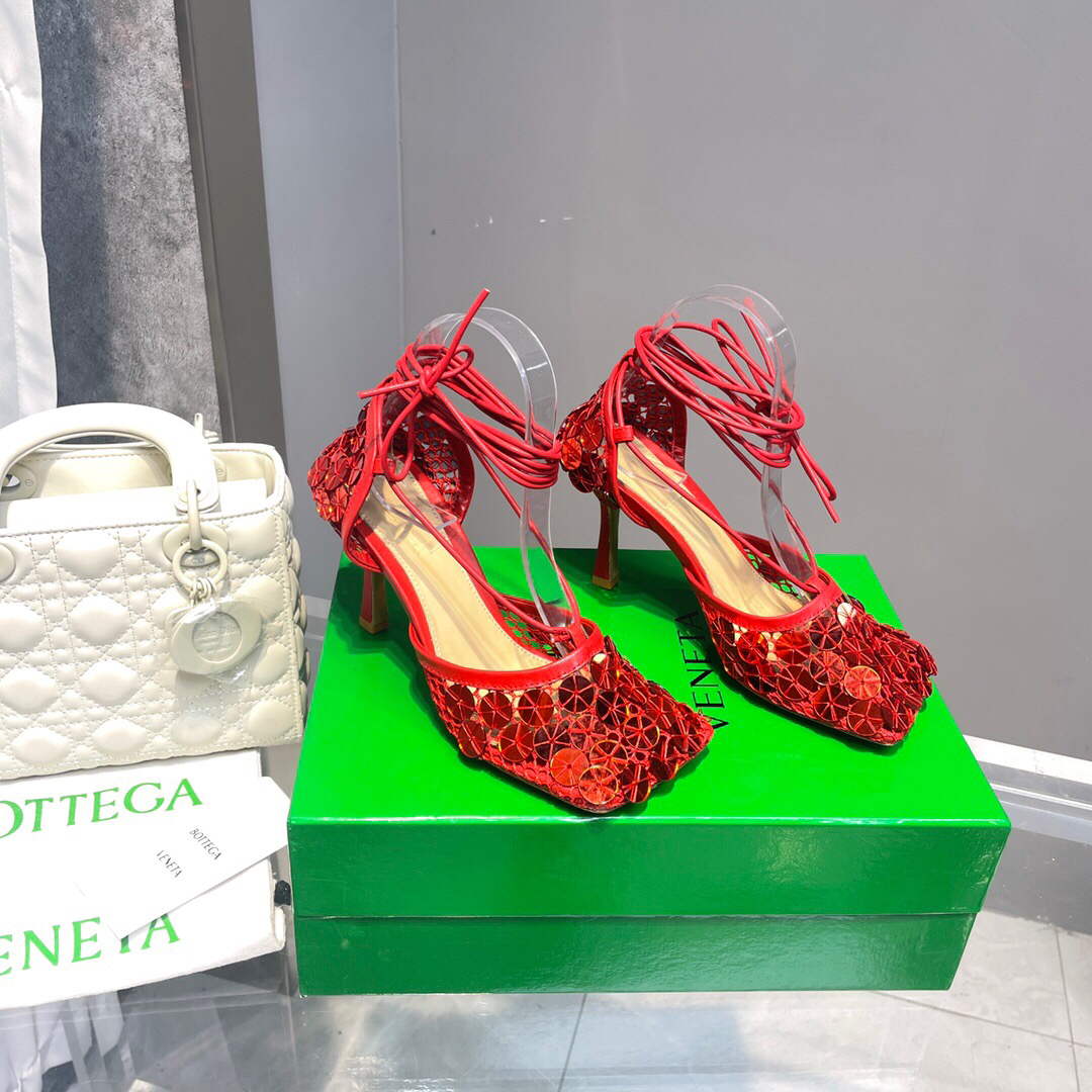Bottega Veneta BV 667206 sequins mesh and leather sandals V0GU11022