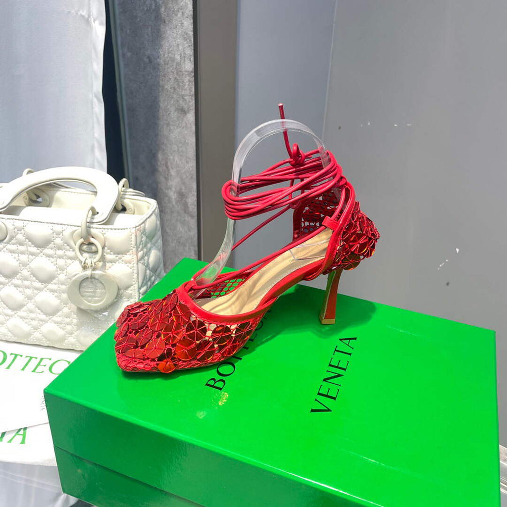 Bottega Veneta BV 667206 sequins mesh and leather sandals V0GU11022