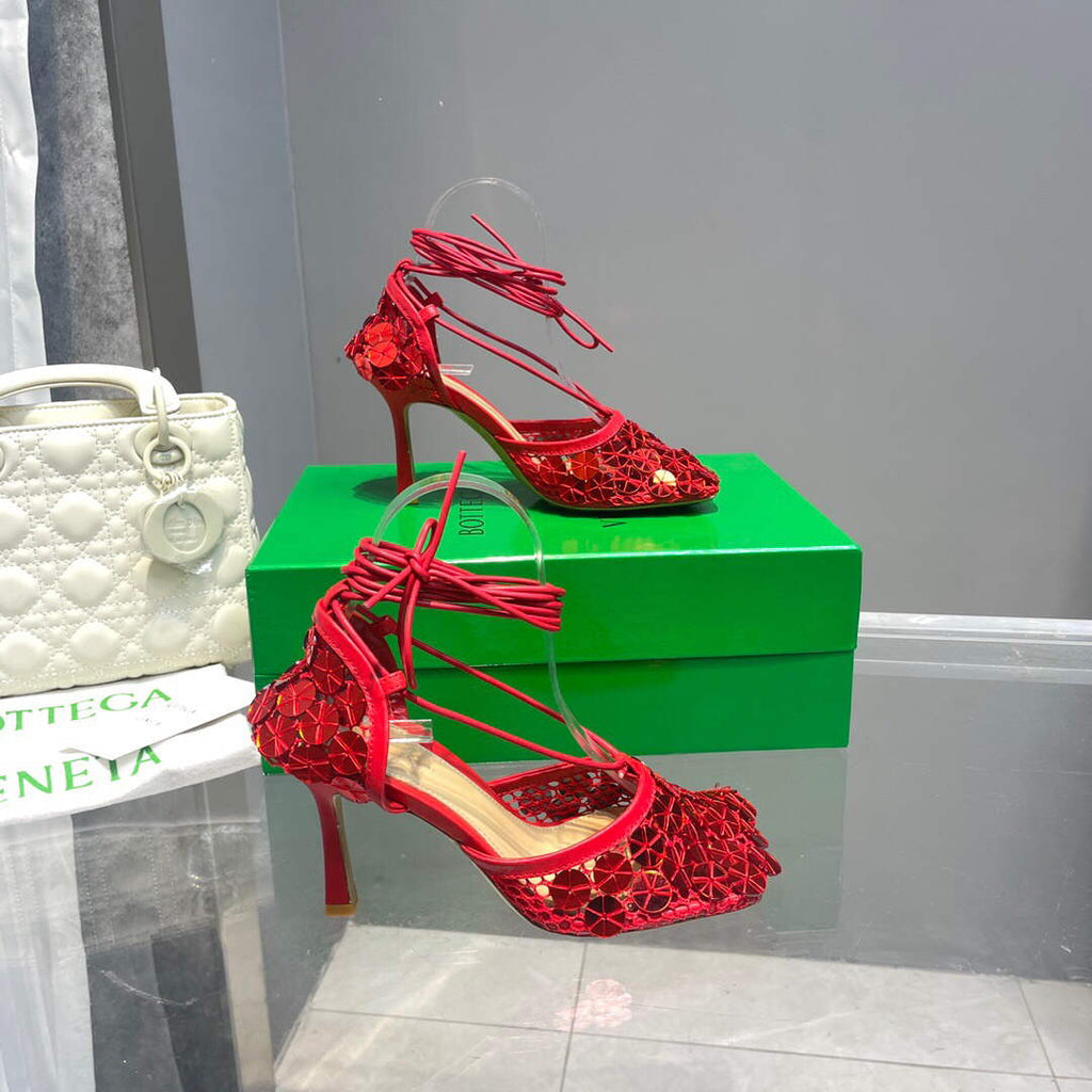 Bottega Veneta BV 667206 sequins mesh and leather sandals V0GU11022