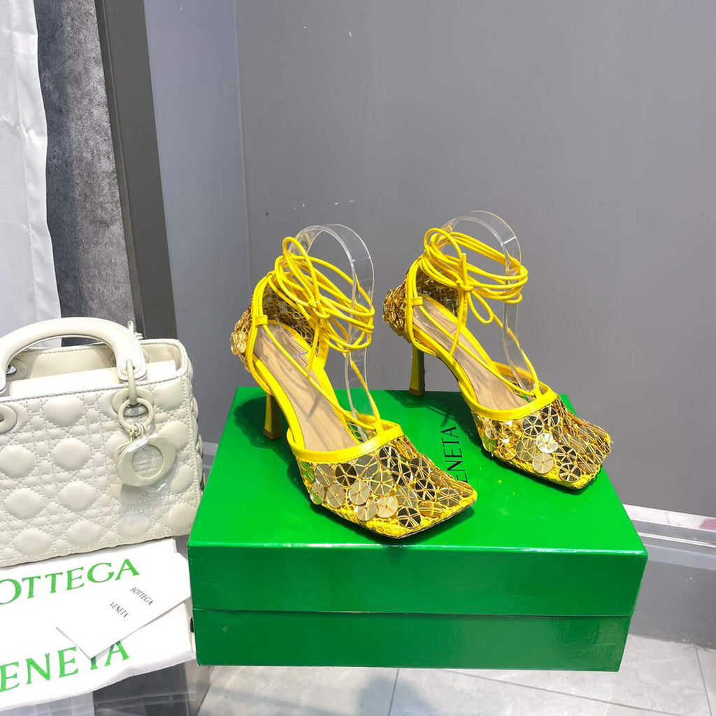 Bottega Veneta BV 667206 sequins mesh and leather sandals V0GU11023