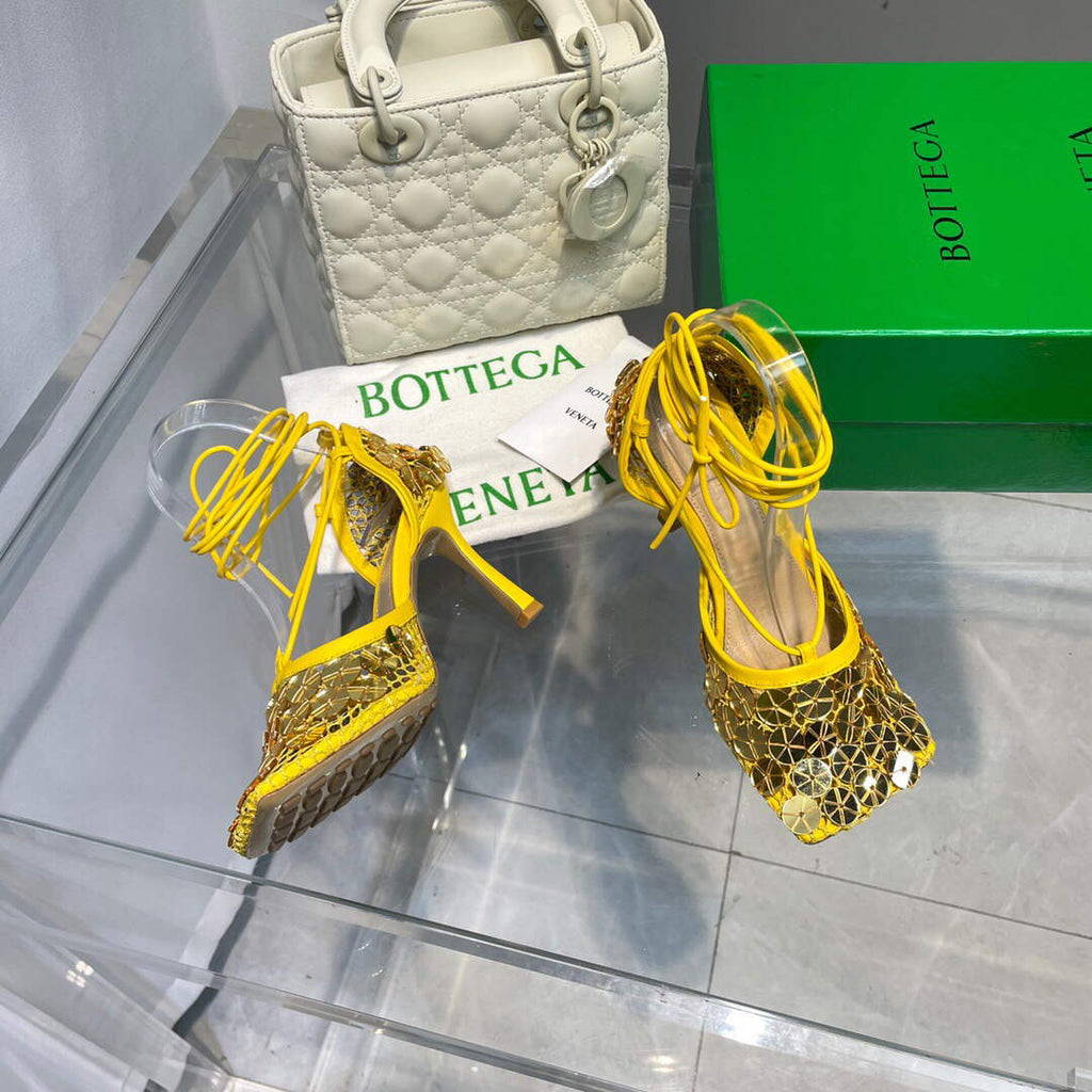 Bottega Veneta BV 667206 sequins mesh and leather sandals V0GU11023