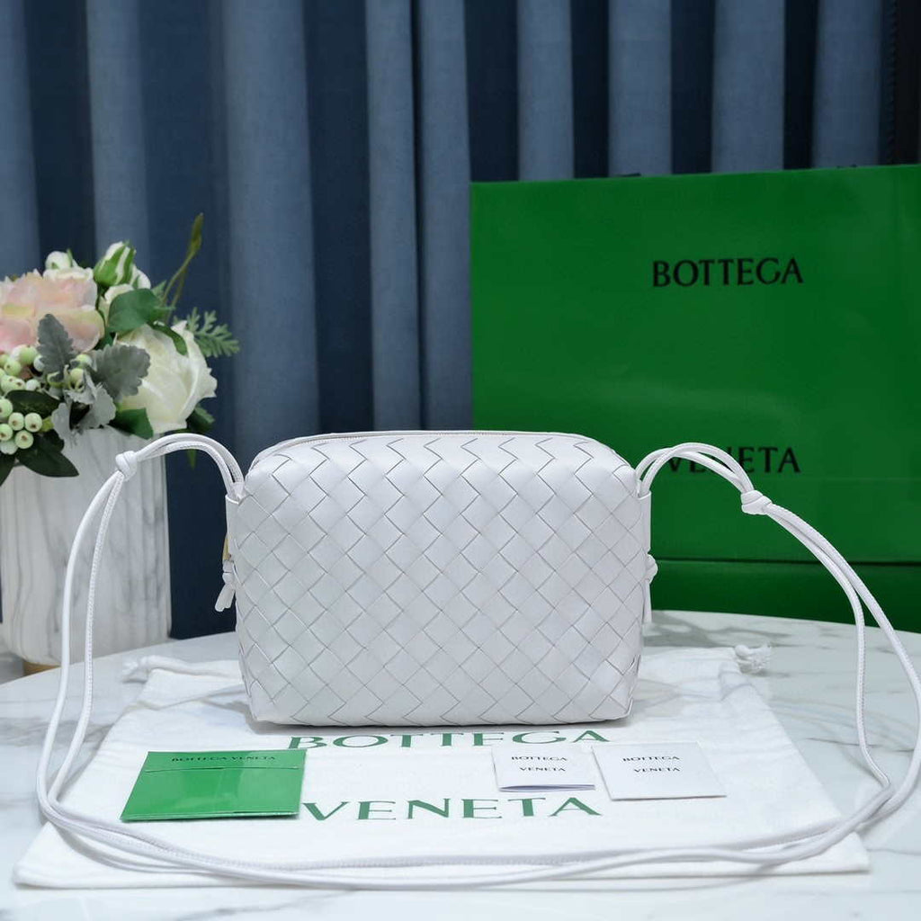 Bottega Veneta BV 680254 Mini Loop intrecciato leather cross-body bag White