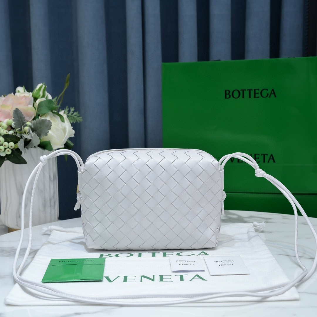 Bottega Veneta BV 680254 Mini Loop intrecciato leather cross-body bag White