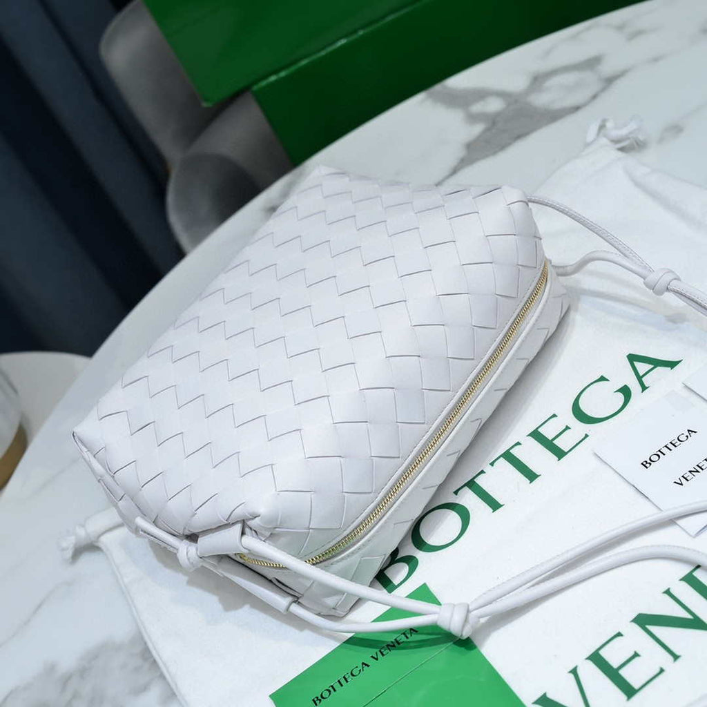 Bottega Veneta BV 680254 Mini Loop intrecciato leather cross-body bag White