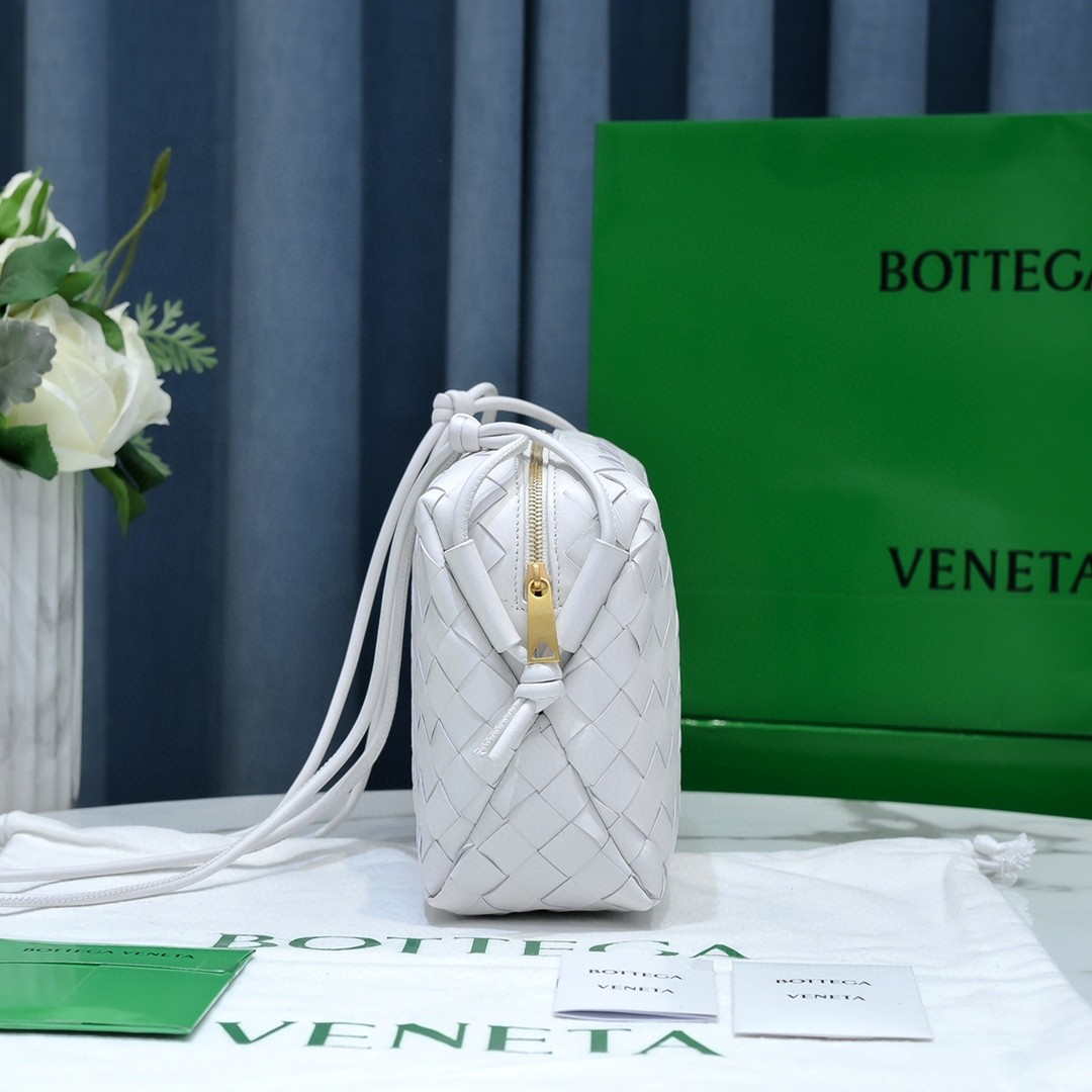 Bottega Veneta BV 680254 Mini Loop intrecciato leather cross-body bag White