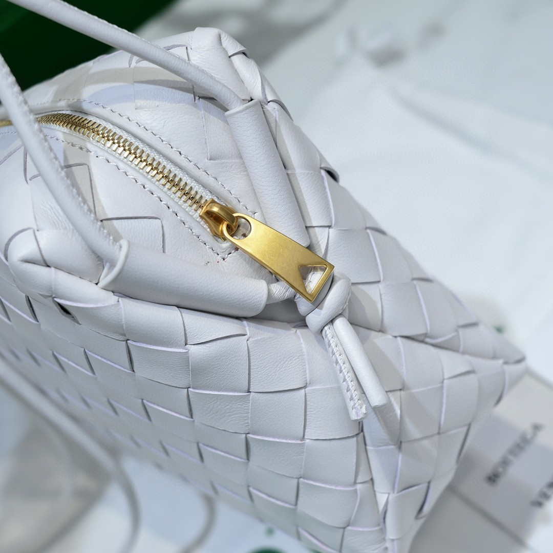 Bottega Veneta BV 680254 Mini Loop intrecciato leather cross-body bag White