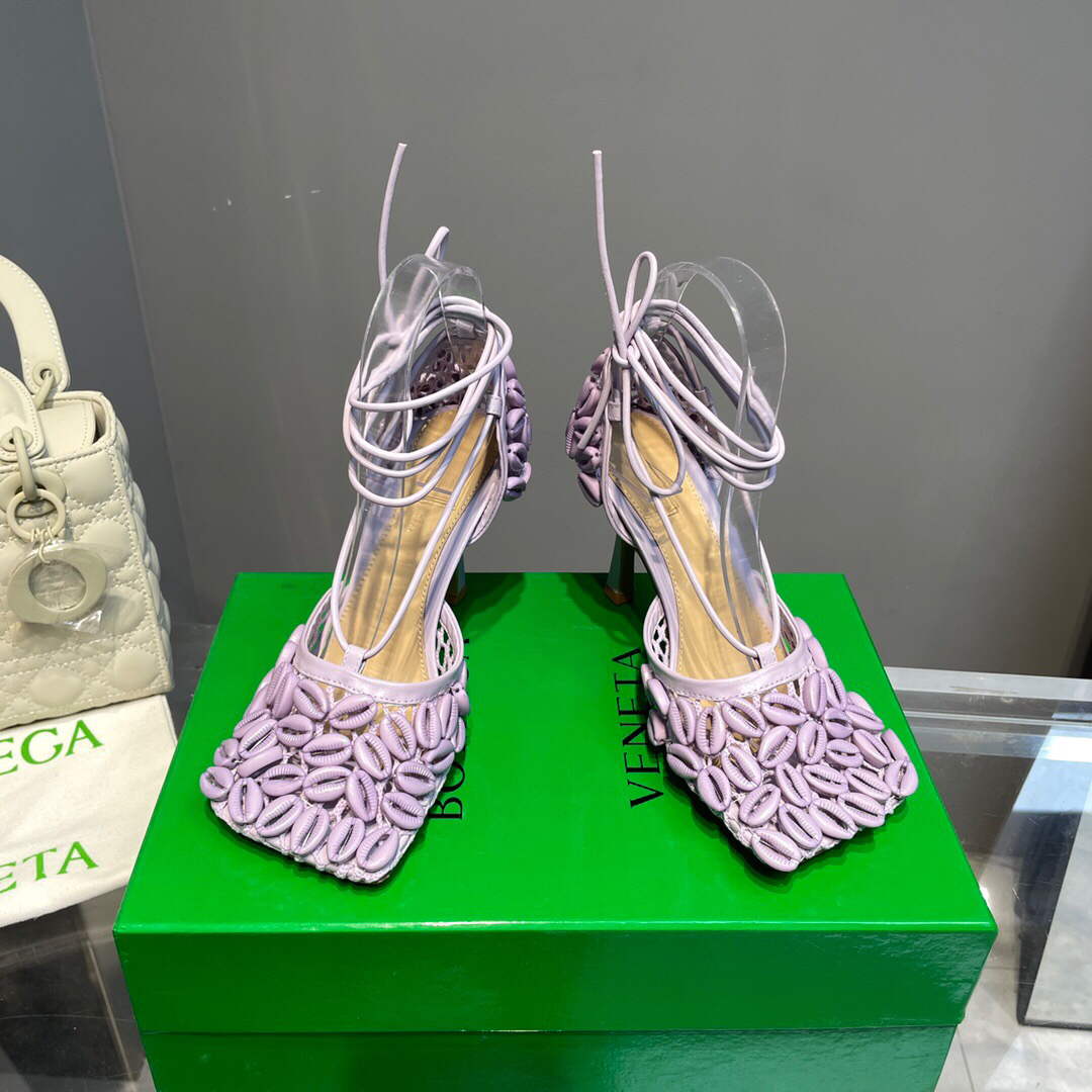 Bottega Veneta BV 690026 Hand-embroidered shell mesh and leather sandals - 34 - View 1