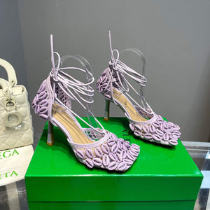 Bottega Veneta BV 690026 Hand-embroidered shell mesh and leather sandals - 34 - View 3