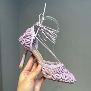 Bottega Veneta BV 690026 Hand-embroidered shell mesh and leather sandals - 34 - View 6