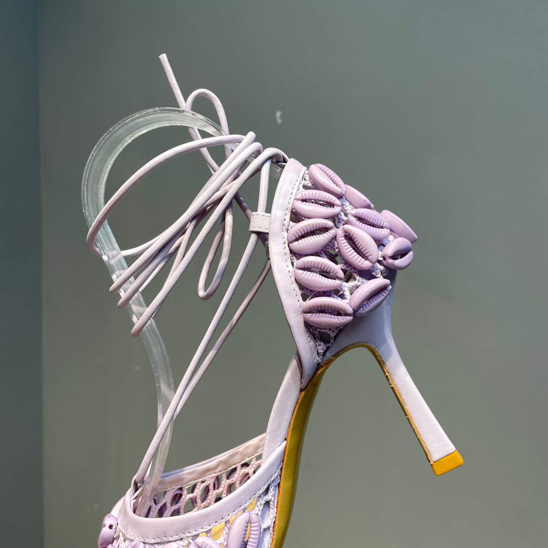 Bottega Veneta BV 690026 Hand-embroidered shell mesh and leather sandals